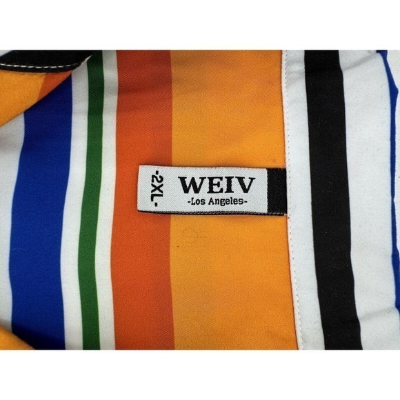 Weiv Of Los Angeles Brilliant Colored Stripe Short Sleeve Button Shirt Mens 2XL - Picture 11 of 12